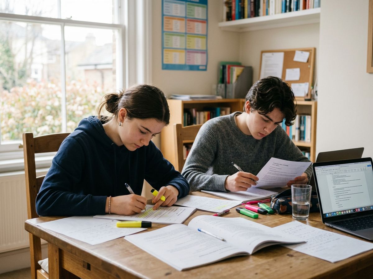 Two students working through English practice papers (stand-in photo)